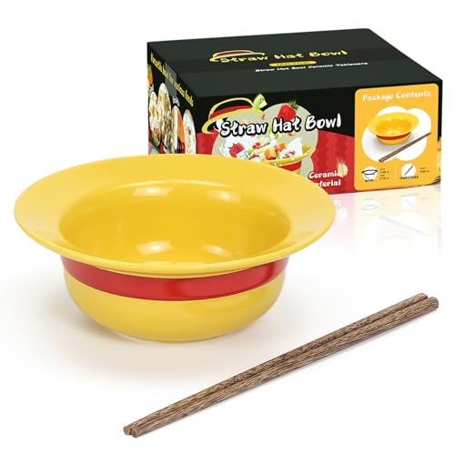 Lustige Anime Strohhut Schüssel Merch Ramen Schüssel mit Essstäbchen Merchandise Witzige Straw Hat Bowl Keramik MüSlischüSsel Ramen Suppenschüssel Set für Freund Gift