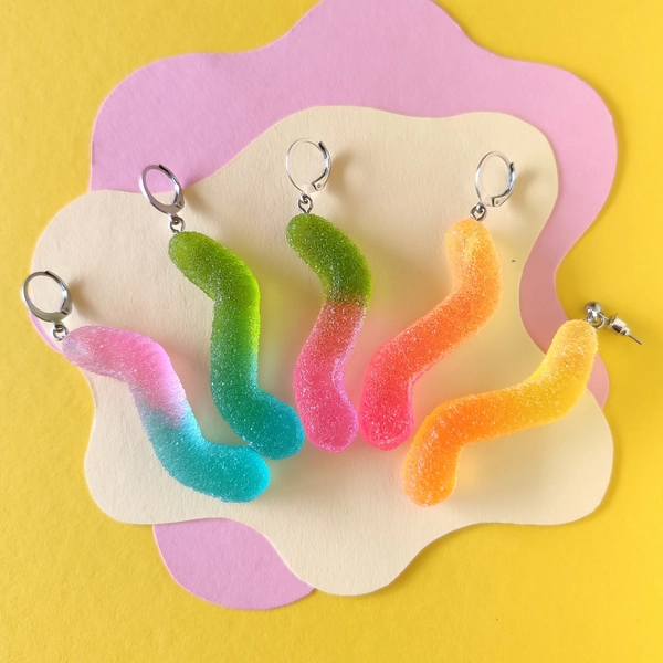 Fat gummy worms earrings - most realistic fake gummy candy jewelry