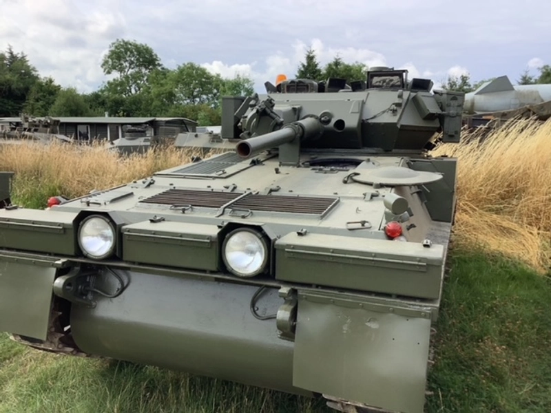 Scorpion Light Tank. 76mm live gun with sights etc. Tidy machine drives well 4.2 jaguar petrol engine. These are pretty thin on the ground most were converted to sabre with a 30mm Rarden cannon. Buyer will need a Fire Arms Certificate to complete this sale. We can store the vehicle at a minimal charge while a variation is granted in this calibre if needed.