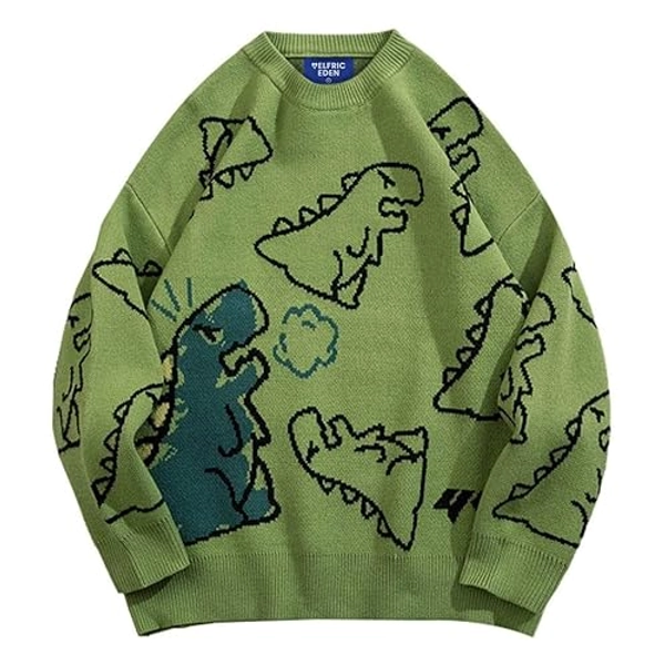 Aelfric Eden Dinosaur Cartoon Pattern Knit Sweater Oversized Graphic Sweaters Long Sleeve Casual Unisex Pullover