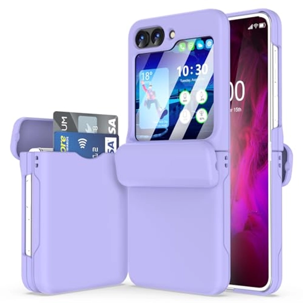 WATACHE for Samsung Galaxy Z Flip 6 Case with Hinge Protection Shockproof with Credit Card Holder ID Card Protective Cover Flip Z 6 Phone Case for Galaxy Z Flip 6 5G(Purple)