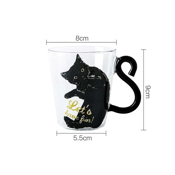 Glass Cat Mug Cute Black Cat Mug Orange Calico Cat Owners - E
