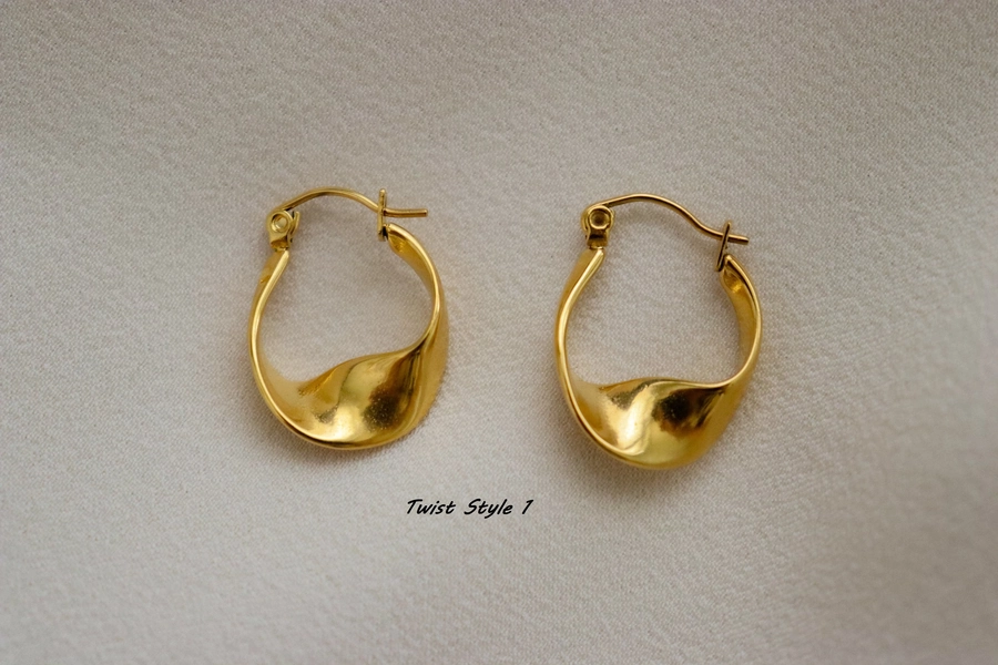 18K Gold Filled Smooth Twisted Hoop Dangle Earrings