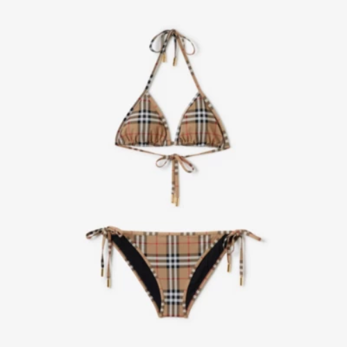 Vintage Check Stretch Nylon Triangle Bikini in Archive Beige - Women | Burberry® Official