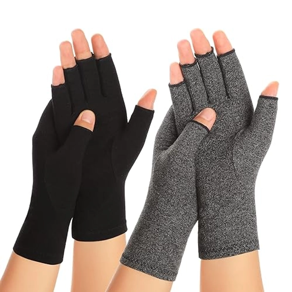 Zexhoor 2 Pairs Arthritis Compression Gloves for Women Men, Carpal Tunnel Pain Relief, Fingerless for Typing Both Hands