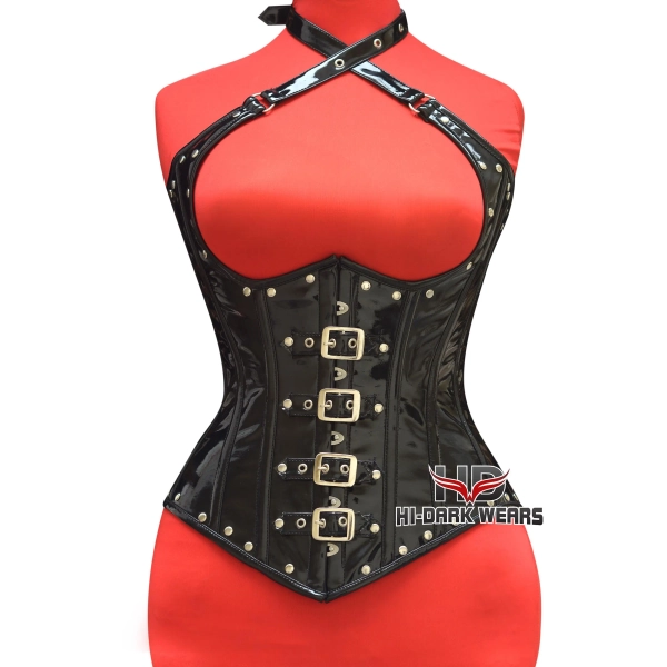 Black PVC Underbust Corset: Gothic Steampunk Waist Trainer