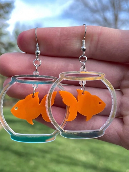 Acrylic Goldfish Bowl Dangle Earrings | Funky Jewelry | Unique Earrings | Funky Earrings