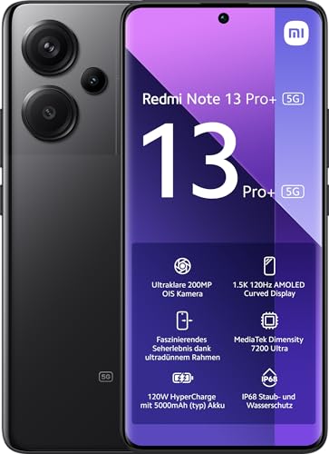 Xiaomi Redmi Note 13 Pro+ 5G Smartphone, 12+512GB Handy ohne Vertrag, Schwarz - Black - 12+512 - Note 13 Pro+ 5G
