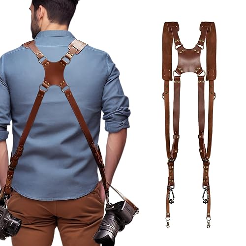 HERCHR Doppelter Kameragurt, Kameragurt Zubehör Für 2 Kameras, Vintage Multi Gear-Kameragurt Für DSLR/SLR-Universal-Gurt Für Frauen/Männer(braun)