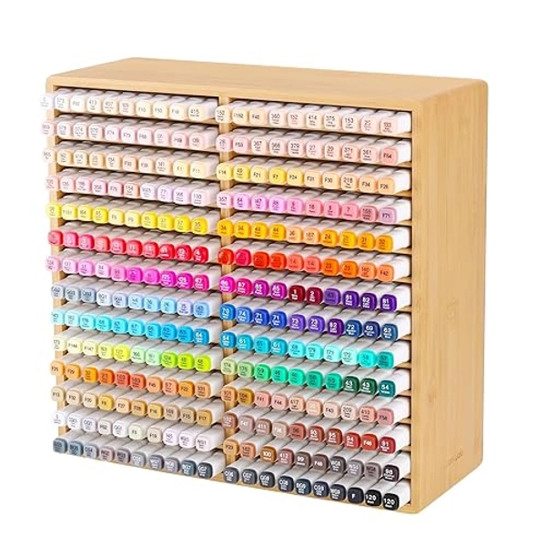 Bamboo Marker Organizer Durable Pencil Holder Desk Storage for 280 Markers Extra Large for Artists Teachers Students Office Classroom Birthday Mothers Day Gifts No Assembly Required 28-Compartments