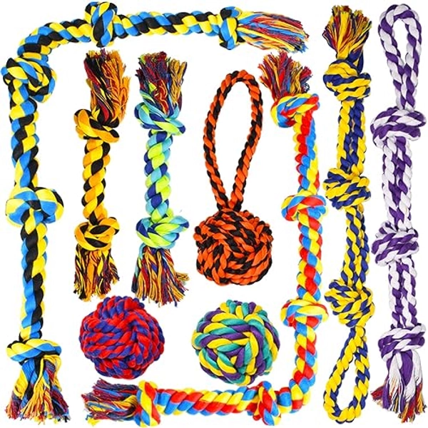 SHARLOVY Large Tough Chew Toys for Aggressive Chewers Large Breed,Heavy Duty Dental Rope Toys Kit for Medium Dogs,5 Knots Indestructible Cotton Puppy Teething Chew Tug Toy Set of 9