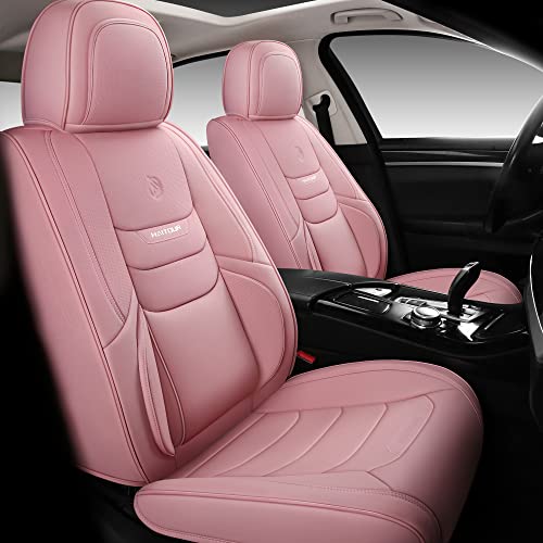 HAITOUR Full Coverage Leather Car Seat Covers Full Set Universal Fit for Most Cars Sedans Trucks SUVs with Waterproof Leatherette in Automotive Seat Cover Accessories (Full Set, Pink) - Pink - FULL SET