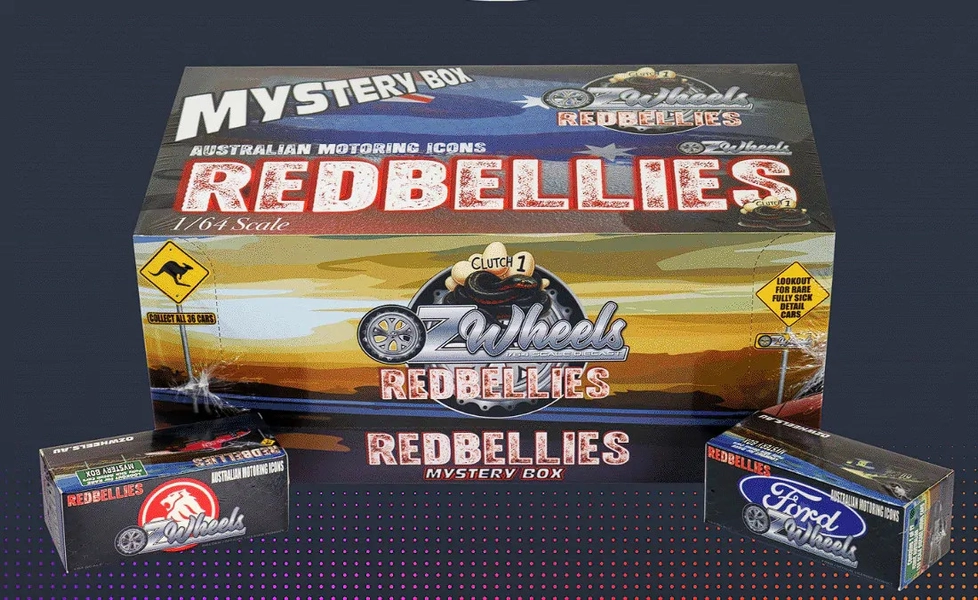 OZ Wheels 1:64 Scale Diecast Red Bellies Mystery Boxes Ford or Holden Clutch 1 A