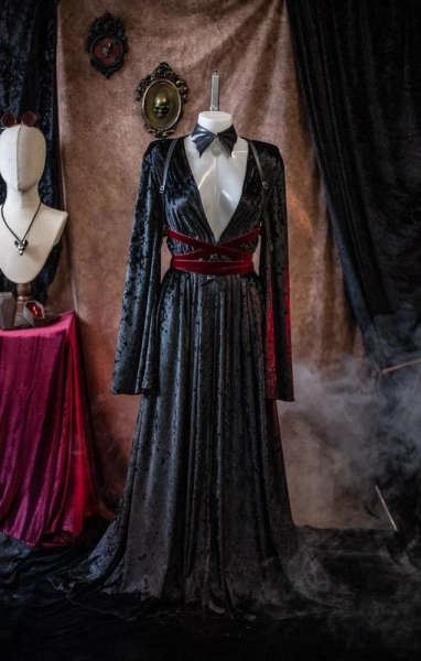 Black Velvet Robe, Vampire Goth Costume, Elegant Overdress