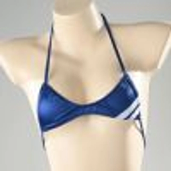 光沢スポーツブラ ライン入り（水着素材）〈光沢ネイビー×白ライン〉