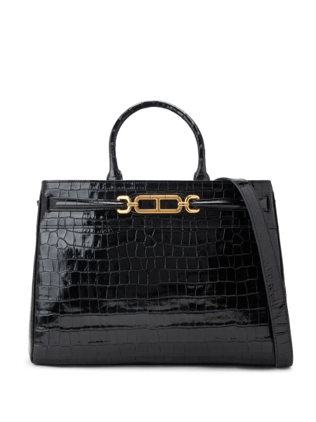 crocodile-embossed leather tote bag