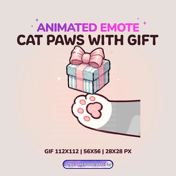(Emotka) Animated Emotes, Twitch cat emotes, Cute cat paws with gift emote. Discord, youtube emotes. Cute Kawaii emote. vtuber assets FREEGIFT INSIDE