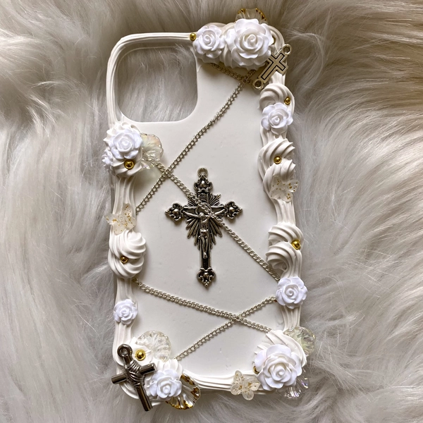 Decoden Phone Case, Black Baroque Phone Case, Cross/Rose/Chain 3D iPhone Case, Custom Phone Case for iPhone 12/13/14/15/16 Pro Max, Samsung
