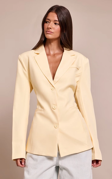 Butter Cream Cinched Back Style Single Breasted Blazer