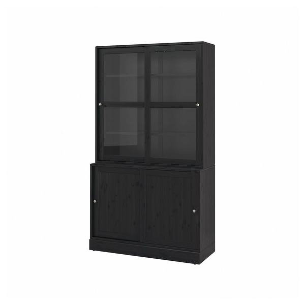 HAVSTA Storage comb w sliding glass doors - black 121x47x212 cm