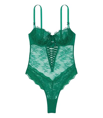 Victoria's Secret Unlined Wicked Lace Up Teddy, Women's Lingerie (XS-L) - Spruce Green - Medium