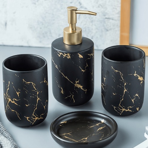 Luxury Marble Bathroom Set - Black / 4pc