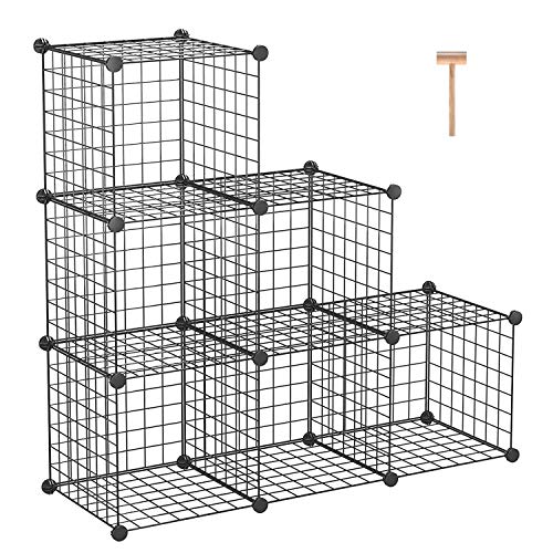C&AHOME Wire Cube Storage, 6 - Cube Organizer Metal C Grids, Modular Shelves Units, Storage Bins Shelving, Closet Organizer, Ideal for Home, Office, Living Room, 36.6”L x 12.4”W x 36.6”H Black - Black