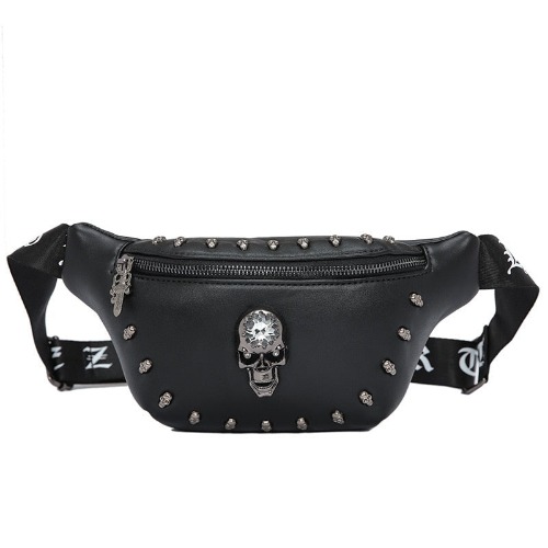 Black PU Leather Alternative Skull Unisex Waist Bag