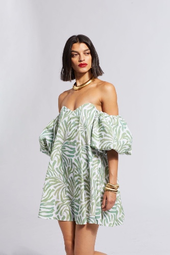 PALMER MINI DRESS | L / Sage Abstract Palm