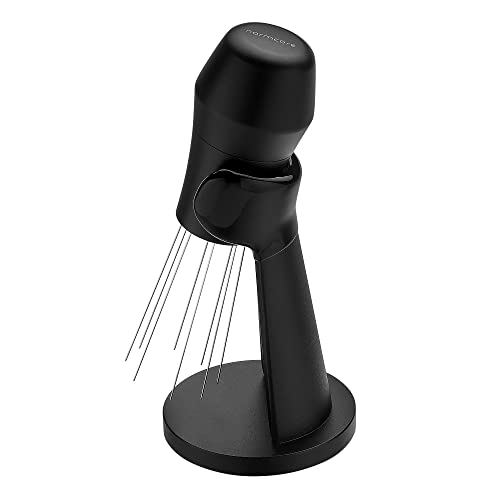 Normcore WDT Distribution Tool with Stand V3-9 Prong Needle Espresso Stirrer - 18 Needles 0.25mm / 0.3mm Thick Spring Wires - Weiss Distribution Technique - Anodized Aluminum Handle - Black