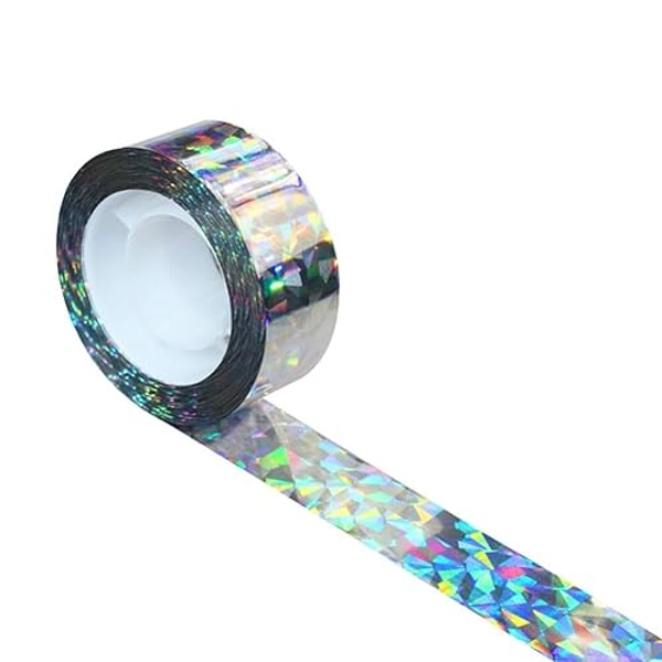MISSYOUNG Holographic Reflective Ribbon Tape, 0.9in x 260ft, Keeps Away Woodpecker, Pigeon, Hawks, Grackles, Plastic with Paper Coating, Holographic