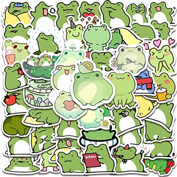 50 Pieces Frog Stickers Cartoon Vinyl Waterproof Stickers for Laptop,Guitar,Motorcycle,Bike,Skateboard,Luggage,Phone,Hydro Flask, Gift for Kids Teen Birthday Party