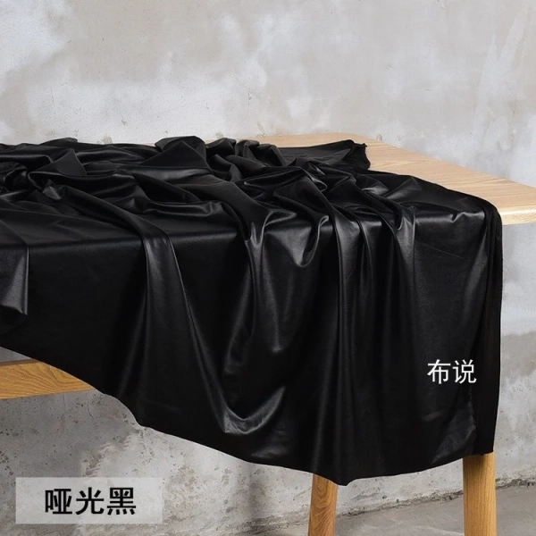 58"W 4Way Stretch Black Matte Pleather Stretch Vinyl Fabric, Polyester Spandex for Apparel & Crafts, Upholstery, Decor, Costume, bag, Sewing