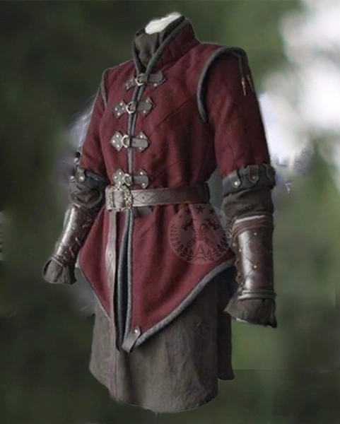 Medieval Padded Doublet Gambeson Cotton Fabric Brown Leather Trim