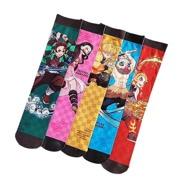 5 Pack Demon Slayer Show Socks Middle Tube Soft and Breathable Socks