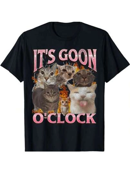 Gooning O'clock Funny Cat Meme Bootleg Graphic T-Shirt 100% Cotton