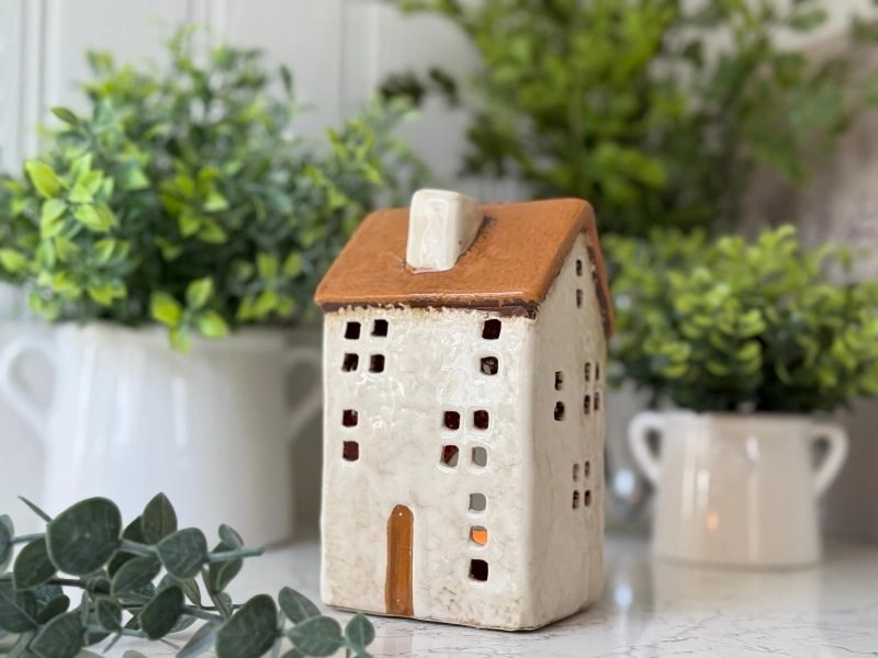 Ceramic House Lantern, Tealight Holder, Cottage T- Light Holder, Cottage Decor