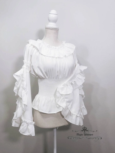 In stock, Ren faire blouse, Plus Size Renaissance Blouse, Elegant Sleeve Blouse By NightWhisper- White Black and Beige