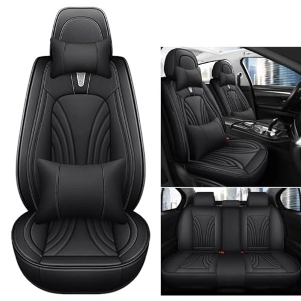 Eunncu Set Completo di Coprisedili Auto Universale | 2 Copri Sedile Auto Anteriori e 3 Copri Sedili per Auto Posteriori | Coprisedile Auto Compatibile con Airbag Laterale, Nero