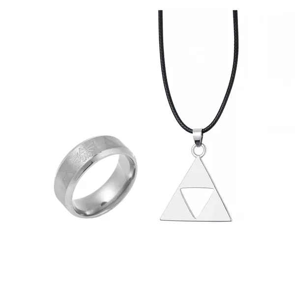 Winssigma The Legend of Zelda Triforce Ring, Zelda Symbol Necklace Cosplay Jewelry for Fans - Silver 8