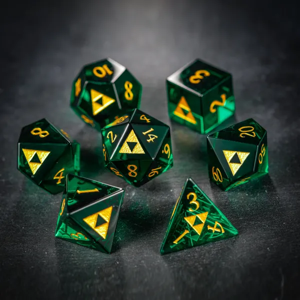 Green Glass All Triforce DnD D&D Dice Set