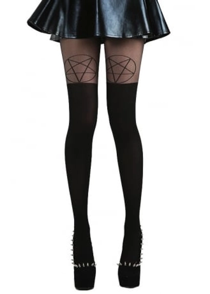Pamela Mann Black/Black Pentagram Over The Knee Gothic Tights