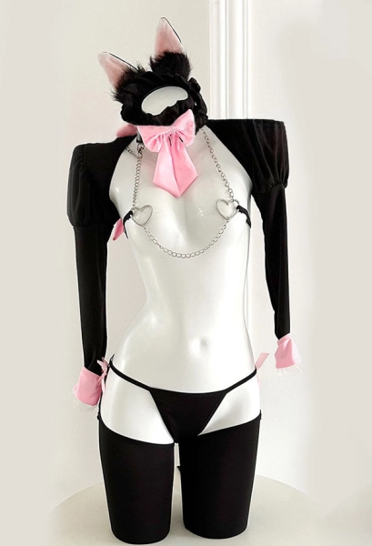 Sexy Lingerie Set Bunny Girl Style Chain Top and Trousers with Headband