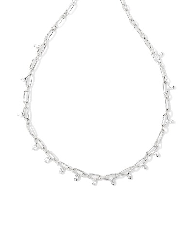 Lindy Silver Crystal Chain Necklace in White Crystal