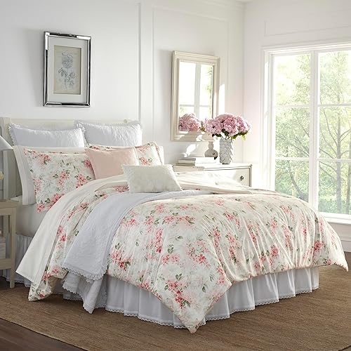 Laura Ashley - Queen Comforter Set, Luxury Bedding with Matching Shams, Stylish Home Decor for All Seasons (Wisteria Pink, Queen) - Queen - Pink/Green/Off White