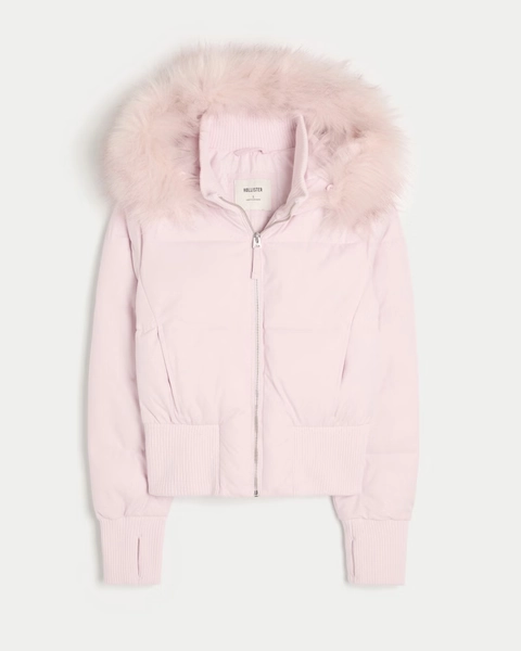 Faux Fur Trim Puffer Bomber Jacket