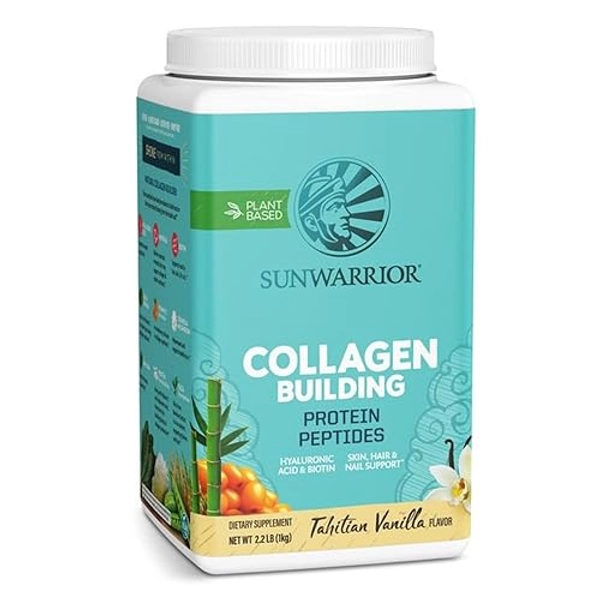 Sunwarrior Collagen Peptides Building Powder | Vegan Collagen for Women Plant-Based Protein Powder | Hyaluronic Acid, Biotin, Silica, Vitamin C for Hair Skin & Nails | 40 Servings, Vanilla Flavored
