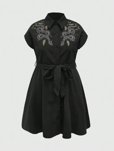 ROMWE Goth Plus Size Snake Print Butterfly Star & Moon Pattern Dress, School