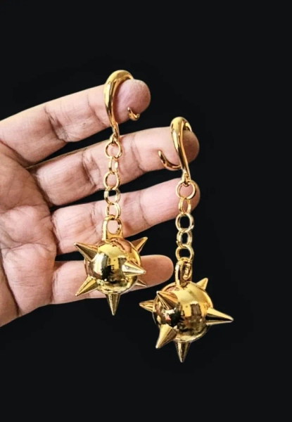 Flail ball ear hangers, punk rock earrings for plugs- flail ball ear weights