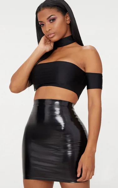 Shape Black Vinyl Bodycon Skirt